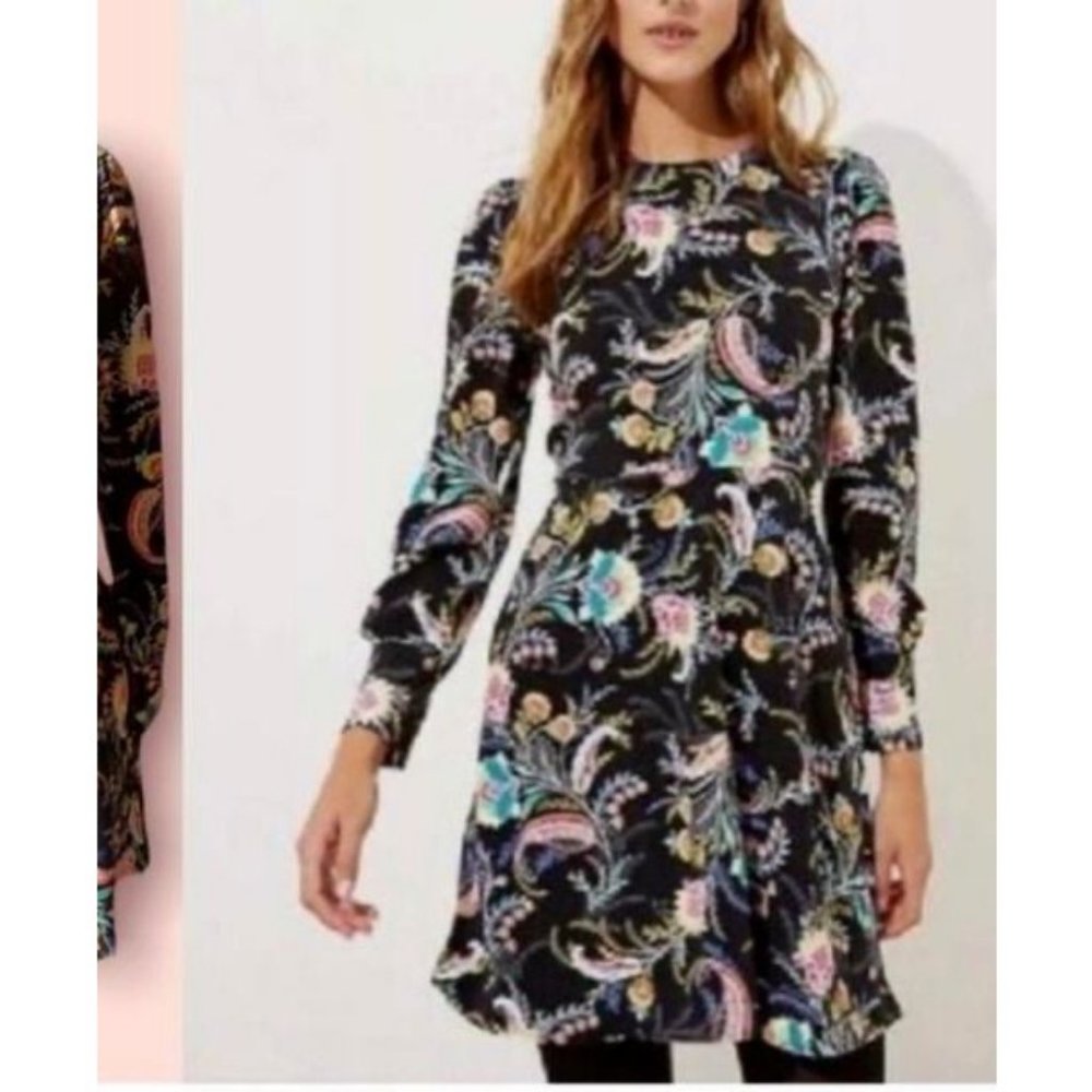 LOFT Dress 16 Tall Long Sleeve Paisley Birds Of Paradise Career Church NEW NWT